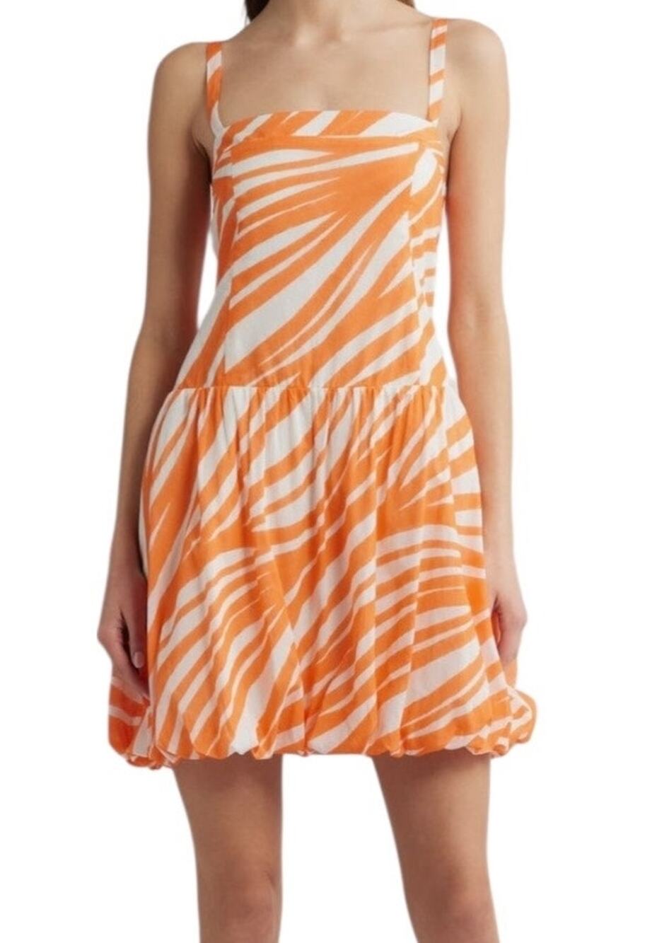 Du Paradis Prunella bubble hem cotton minidress orange white size Medium M